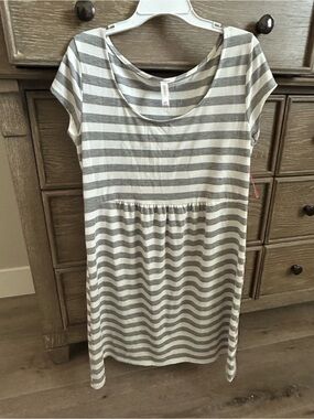 Xhilaration Gray and White Striped Scoop-Neck Midi Dress